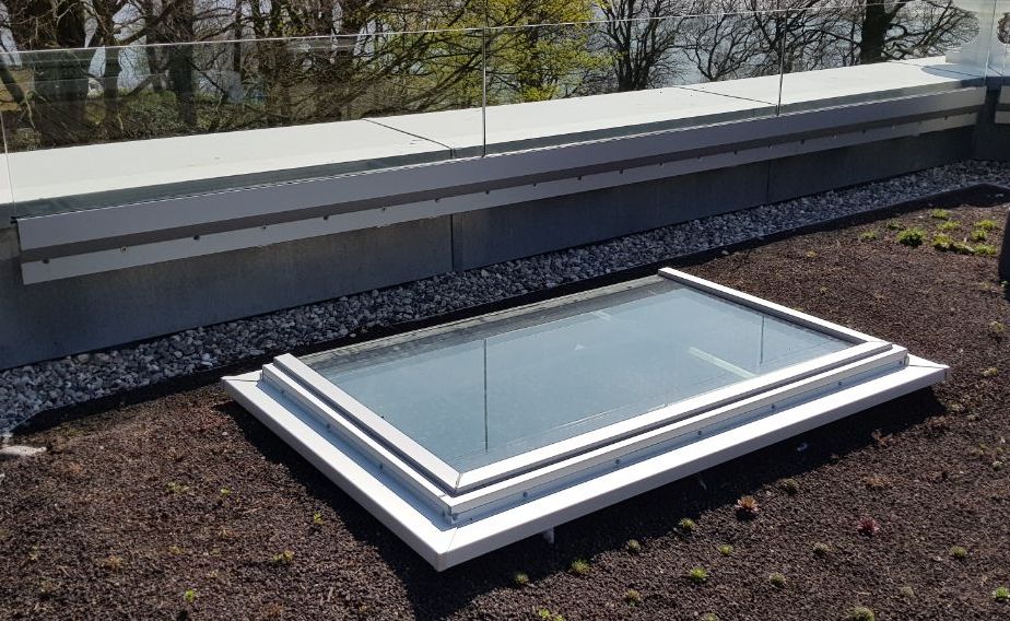 Glass railings and glass in the flat roof